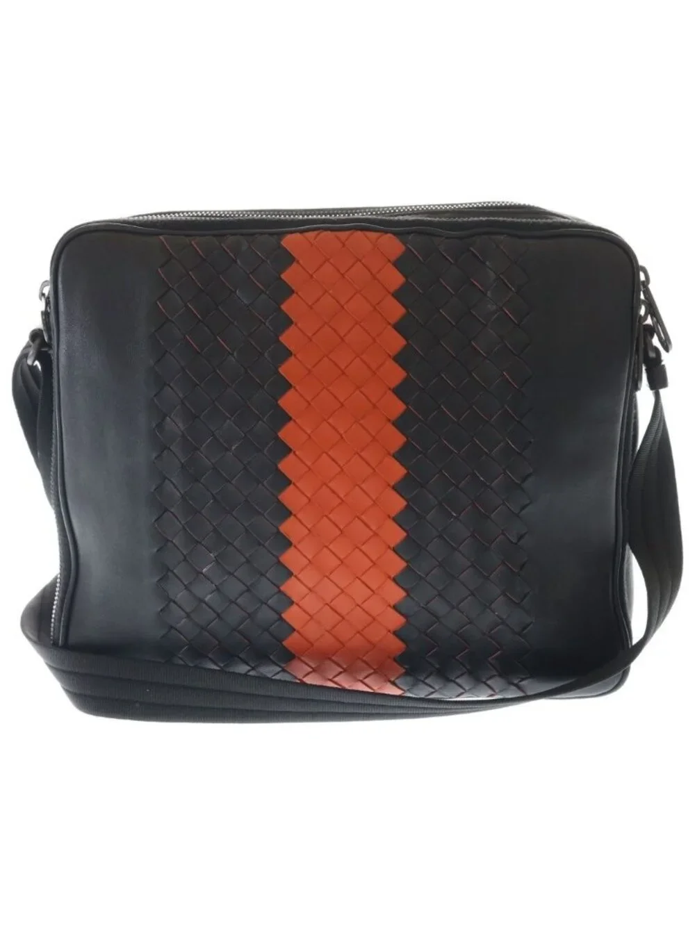 Bottega Veneta Intrecciato Shoulder Bag Black Orange Leather